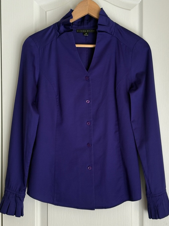 ANTONIO MELANI Tops - ANTONIO MELANI Jewel Purple Ruffle Collar Button Down Tailored Top Size XS
